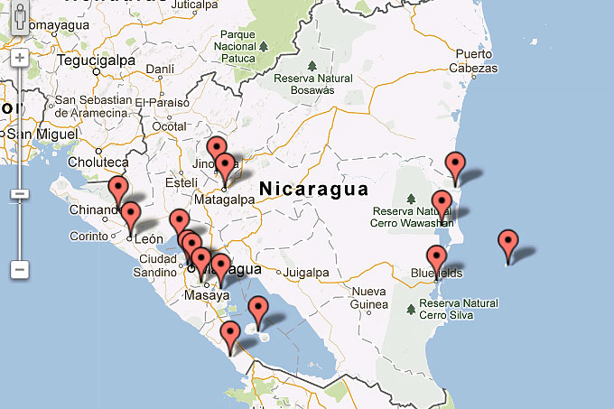 Kort over Nicaragua